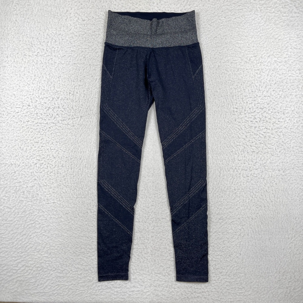 Athleta Leggings Womens M Navy Twilight Tight Metallic Seamless Yoga Gym Workout
